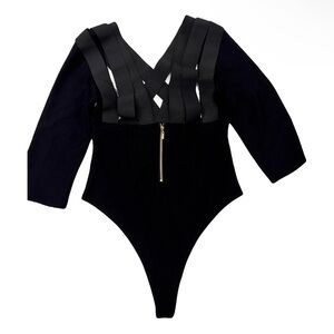 Livy Black Long-Sleeve Kids One-Piece Bodysuit with Front Zip Detail